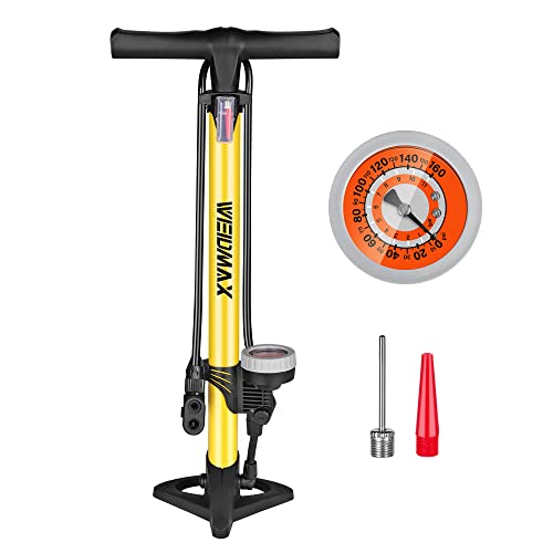 WEIDMAX Hochdruck Standpumpe Fahrradpumpe, Ergonomische Fahrradpumpe, Fahrrad-Reifenfüller, Tragbare Pumpe mit Messgerät und Intelligentem Ventilkopf, 160 psi von WEIDMAX