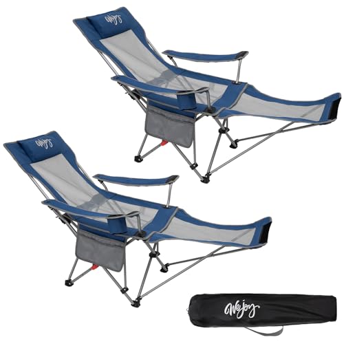 #WEJOY 2-in-1 Campingstuhl 2er Set Klappbarer Liege Faltbarer Strandstuhl mit Verstellbarer Rückenlehne & Fußstütze Blau von #WEJOY