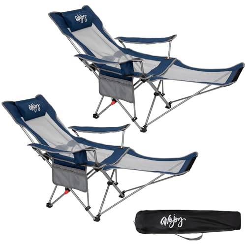 #WEJOY 2-in-1 Campingstuhl 2er Set Klappbarer Liege Faltbarer Strandstuhl mit Verstellbarer Rückenlehne & Fußstütze Navy von #WEJOY
