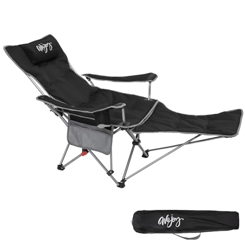 #WEJOY 2-in-1 Campingstuhl faltbar Liegestuhl gepolstert Klappbarer Liege Faltbarer Camping Stuhl mit Verstellbarer Rückenlehne & Fußstütze Schwarz von #WEJOY