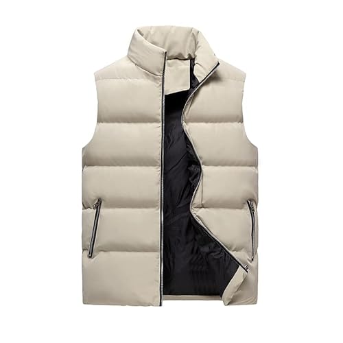 Daunenweste Für Herren -Männer Weste Baumwolle Reißverschluss Stand Kragen Mode Daune Weste Casual Outwear Plus Size Ärmellose Männer Winter Warme Weste Jacke, Beige,L von WEJUN