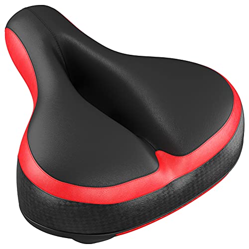 WELLGRO breiter Fahrradsattel - Cityrad Sattel - ergonomischer Fahrradsitz - 25 x 20 x 12 cm (LxBxH) - gepolstert - Memory Schaum - Farbe wählbar, Farbe:Schwarz/Rot von WELLGRO