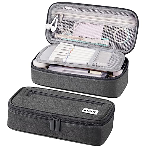 WEMATE Federmäppchen Federtaschen Mäppchen Etui Stifte 5 Fach, Große Kapazität Pencil Case Großes Federmäppchen Grau von WEMATE