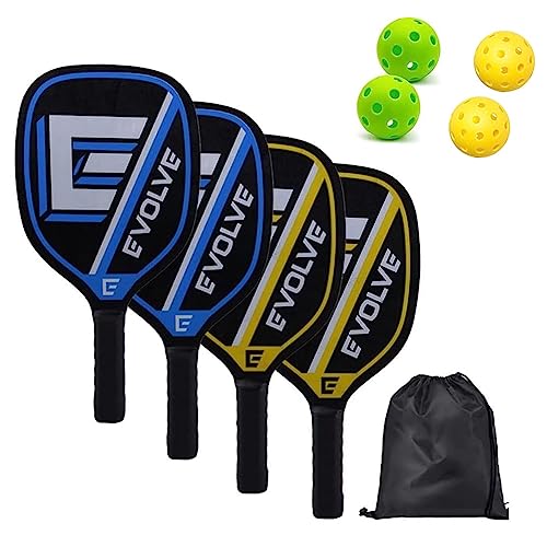 Pickleball Paddles Schläger Set, Pickleball Paddle Set aus 4 Schlägern und 4 Pickleballs Bällen, Pickle-Ball Schläger mit tragbarer Tasche für Herren und Frauen (Green+Yellow) von WENJING