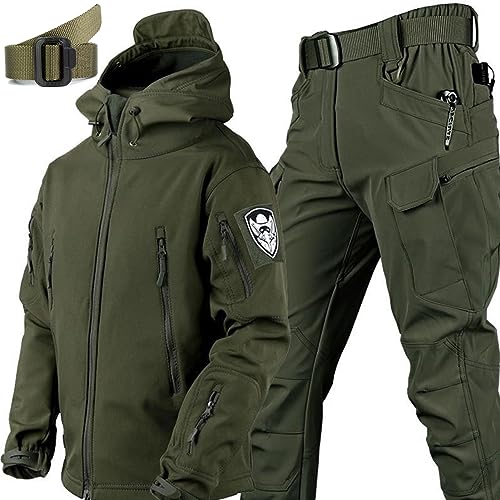 WENNEWU MilitäRische Softshell AnzüGe, Taktische Jacke Und Hose FüR Herren, wasserdichte Armee KampfanzüGe, Tarnuniform, 2 Teilige Snowboard SchneeanzüGe, Zum Wandern,Grün,Size: 4X von WENNEWU