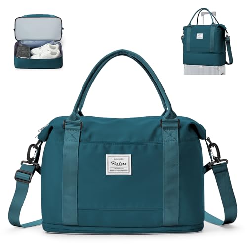 Sporttasche Reisetasche Damen, für Ryanair Handgepäck 40x20x25 Handgepäck Tasche für Flugzeug Reisetasche,Weekender Bag Schwimmtasche Wasserdicht Travel Bag Duffle Bag mit Schuhfach,Pfauenblau von WEPLAN