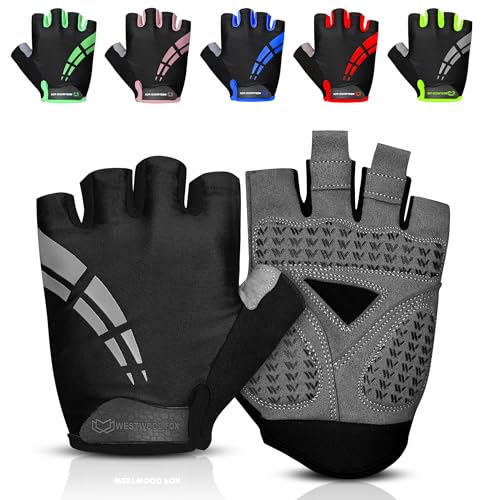 WESTWOOD FOX Fahrradhandschuhe für Herren und Damen Halbfinger-Gel-gepolsterte rutschfeste Mountainbike-Handschuhe atmungsaktive Stoßdämpfung griffige Handfläche (Schwarz, M) von WESTWOOD FOX
