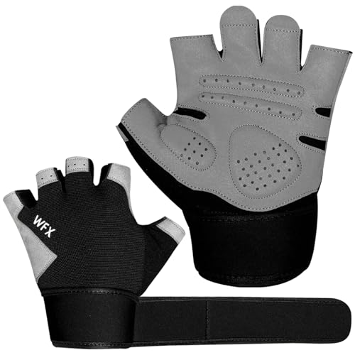 WESTWOOD FOX Fitness-Handschuhe, rutschfest, stoßdämpfend, Gewichtheberhandschuhe, gepolsterter Griff, atmungsaktiv, fingerlos, für Damen und Herren, Radsport (Schwarz mit Handgelenkstütze, Größe S) von WESTWOOD FOX