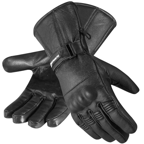 WESTWOOD FOX Thinsulate Motorradhandschuhe Thermal Leder Wasserdicht Winter Sommer, Herrenhandschuhe. (SCHWARZ, XL) von WESTWOOD FOX