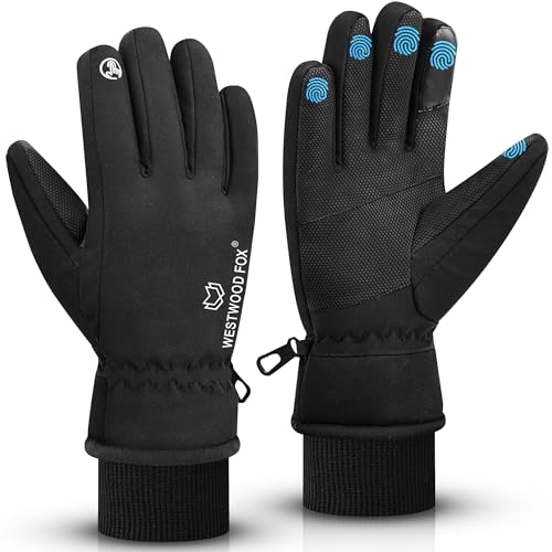 WESTWOOD FOX wasserdichte Winterhandschuhe für Männer & Frauen, Winddichte, warme Skihandschuhe, Touchscreen, Anti-Rutsch-Griff-Handschuhe für Radfahren, Snowboarden, Wandern, Laufen (SCHWARZ, L) von WESTWOOD FOX