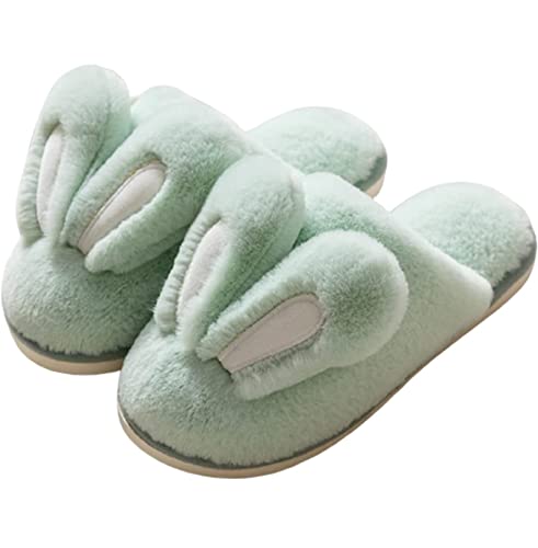 Cute Rabbit Ears Plush House Slippers,Women Bunny Slippers,Non-Slip Fuzzy Fluffy Plush Slippers,Cute Rabbit Ears Plush House Slippers for Women (Green,35-36) von WESYY
