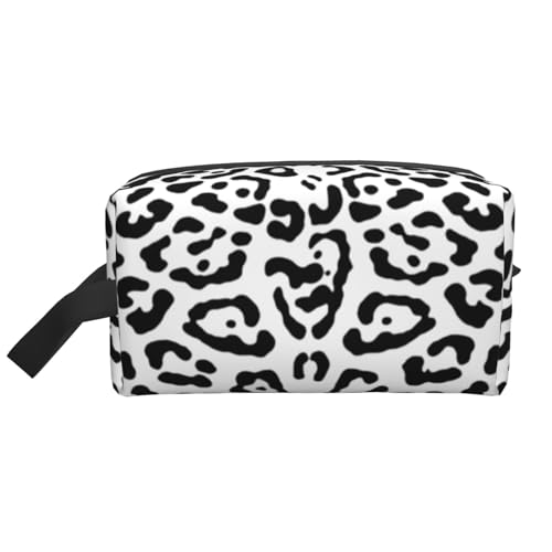 Leopard Schwarz Weiß, Make-up-Tasche, Kosmetiktasche, tragbare Reise-Kulturtasche, Make-up-Tasche, Organizer von WEVFGHI