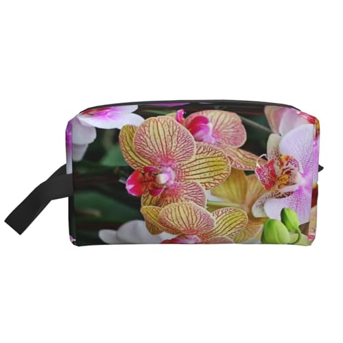 Orchideen gedruckt, Make-up-Tasche, Kosmetiktasche, tragbare Reise-Kulturtasche, Make-up-Tasche, Organizer von WEVFGHI