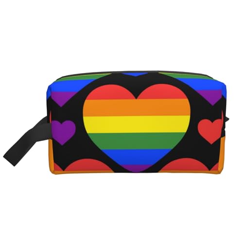 Regenbogenherz-Gay-Pride-Flagge, Make-up-Tasche, Kosmetiktasche, tragbare Reise-Kulturtasche, Make-up-Tasche, Organizer von WEVFGHI