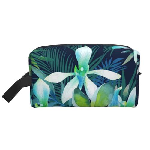 Tropische Blume Bedruckt, Make-up-Tasche, Kosmetiktasche, tragbare Reise-Kulturtasche, Make-up-Tasche, Organizer von WEVFGHI