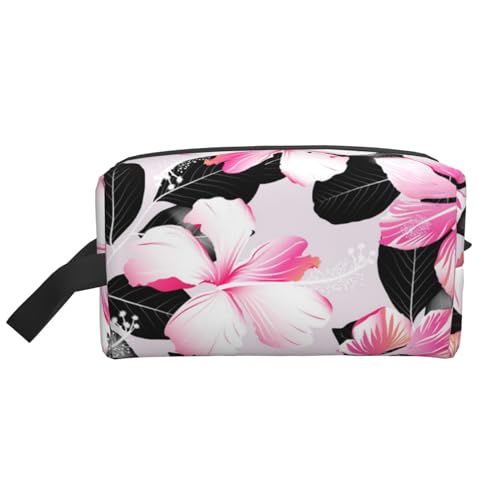 Tropische Hibiskusblüten mit schwarzen Blättern, Make-up-Tasche, Kosmetiktasche, tragbare Reise-Kulturtasche, Make-up-Tasche, Organizer von WEVFGHI