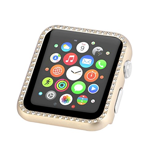 Gehäuse Kompatibel mit Apple Watch 45mm Blingmeister, Metall Tasche Uhr Zubehör Schutz Gegen, Kratze Bumper Case Watch Schutzhülle Cover with Kristall Kompatibel mit Apple iwatch 45mm Serie 7 8 9-Gold von WFCKPQF