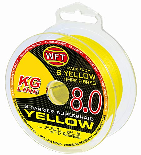WFT KG 8 gelb 600m - Geflochtene Angelschnur, Durchmesser/Tragkraft:0.18mm / 24kg Tragkraft von WFT