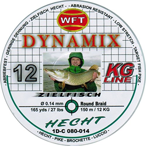WFT Round Dynamix Hecht Green 150m geflochtene Schnur zum Spinnfischen, Raubfischschnur, Hechtschnur, grüne Angelschnur, Durchmesser/Tragkraft:0.14mm / 12kg Tragkraft von WFT