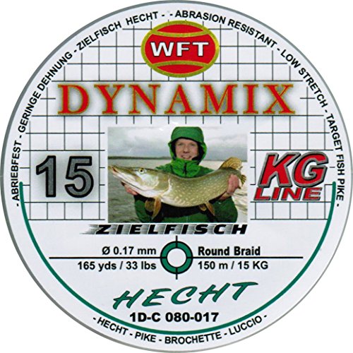 WFT Round Dynamix Hecht Green 150m geflochtene Schnur zum Spinnfischen, Raubfischschnur, Hechtschnur, grüne Angelschnur, Durchmesser/Tragkraft:0.17mm / 15kg Tragkraft von WFT