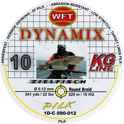 WFT Round Dynamix Pilk Yellow 220m, geflochtene Schnur zum Meeresangeln, Angelschnur für Norwegen, Durchmesser/Tragkraft:0.12mm / 10kg Tragkraft von WFT