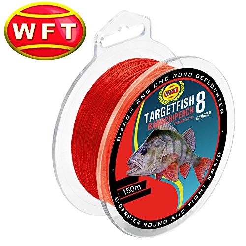 WFT TF8 Barsch red 150m - Barschschnur zum Spinnfischen, geflochtene Angelschnur zum Barschangeln, Schnur für Barsche, Durchmesser/Tragkraft:0.10mm / 7kg Tragkraft von WFT