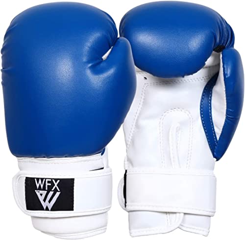 Kinder-Boxhandschuhe für Kampfsport, Sparring, Junior-Fäustlinge, strapazierfähig, Leder, MMA-Trainings-Boxhandschuhe, auffällig, Muay, Thai, Kickboxen, Jungen und Mädchen (blau, 170 g) von WFX