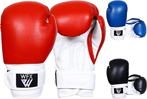 Kinder-Boxhandschuhe für Kampfsportarten, Sparring, Junior-Handschuhe, strapazierfähig, Leder, MMA-Training, Boxsack, Handschuhe, auffälliges Muay Thai, Kickboxen, Jungen und Mädchen (schwarz, 118 g) von WFX