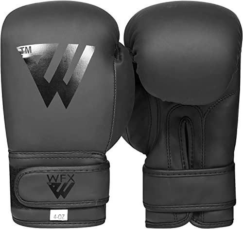 WFX Kinder-Boxhandschuhe für Kinder 2 4 170 g Training MMA Jungen Mädchen Boxsack Kickboxen Muay Thai Jugend Junior Matte Schwarze Handschuhe Geschenk für Kinder (113 g, Schwarz) von WFX