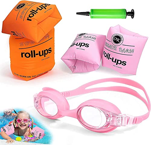 Swimming Arm Bands and Swimming Goggles for Kids - Aid Swimming Swimming Bracelets Swim Bracelets Floating Inflatable Swimming Rings for Kids Swimming Pool (Pink Armbands) von WHITESTAR LONDON