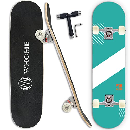 WHOME Pro Skateboards Komplett für Erwachsene/Kinder Mädchen/Jungen Anfänger/Profi - 31 x 8 Zoll Standard 8-Fach Alpine Ahorn Deck ABEC-9 inkl. T-Tool(Green) von WHOME