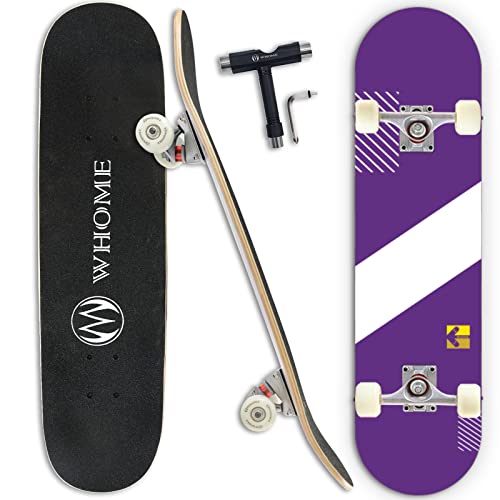 WHOME Pro Skateboards Komplett für Erwachsene/Kinder Mädchen/Jungen Anfänger/Profi - 31 x 8 Zoll Standard 8-Fach Alpine Ahorn Deck ABEC-9 inkl. T-Tool (Violet) von WHOME