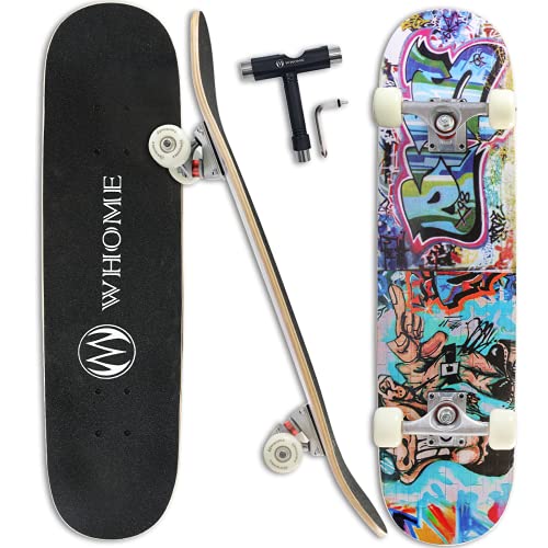 WHOME Pro Skateboards Komplett für Erwachsene/Kinder Mädchen/Jungen Anfänger/Profi - 31 x 8 Zoll Standard 8-Fach Alpine Ahorn Deck ABEC-9 inkl. T-Tool (Urban) von WHOME
