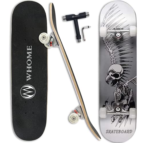 WHOME Pro Skateboards Komplett für Erwachsene/Kinder Mädchen/Jungen Anfänger/Profi - 31 x 8 Zoll Standard 8-Fach Alpine Ahorn Deck ABEC-9 inkl. T-Tool (Skull) von WHOME