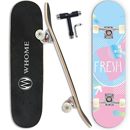 WHOME Pro Skateboards Komplett für Erwachsene/Kinder Mädchen/Jungen Anfänger/Profi - 31 x 8 Zoll Standard 8-Fach Alpine Ahorn Deck ABEC-9 inkl. T-Tool (Fresh) von WHOME