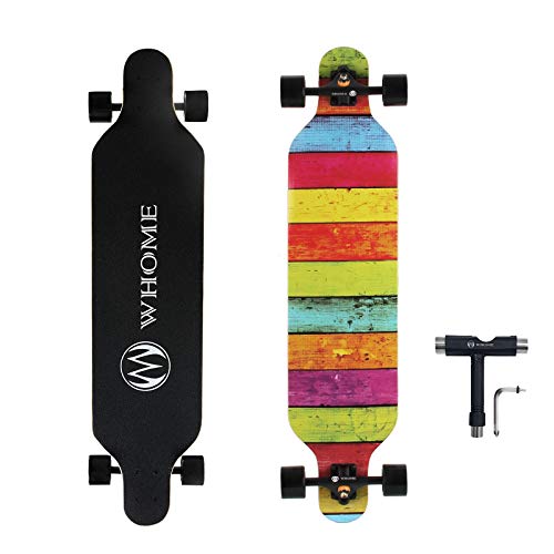WHOME Skateboard Komplett für Erwachsene und Anfänger - 41 Zoll Longboard für Hybrid Freestyle Carving Cruising 8 Layer Ahorn Top montiert ABEC-9 Präzisionslager Glatte PU Räder Inklusive T-Tools von WHOME