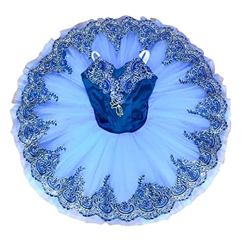 WIINXX Professionelles Ballett-Schwanensee-Kleid für Mädchen. Dehnbares Trikot-Wettkampfkleid, Ballerina-Tanzbekleidung, Feenprinzessin-Kleid,Blau,150 von WIINXX
