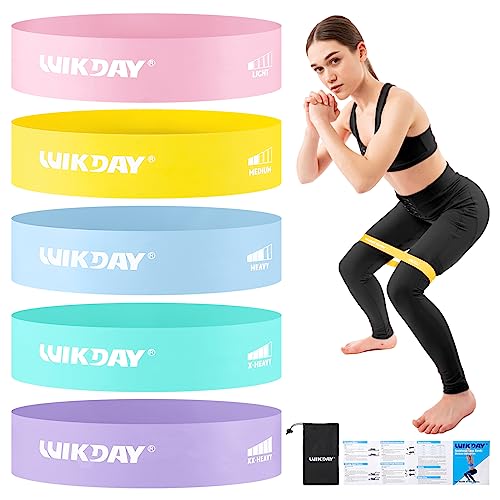 WIKDAY Widerstandsbänder-Set, Übungsbänder für Damen und Herren, 5 Stück Stretchbänder für Beine, Training, Yoga (Pastell) von WIKDAY