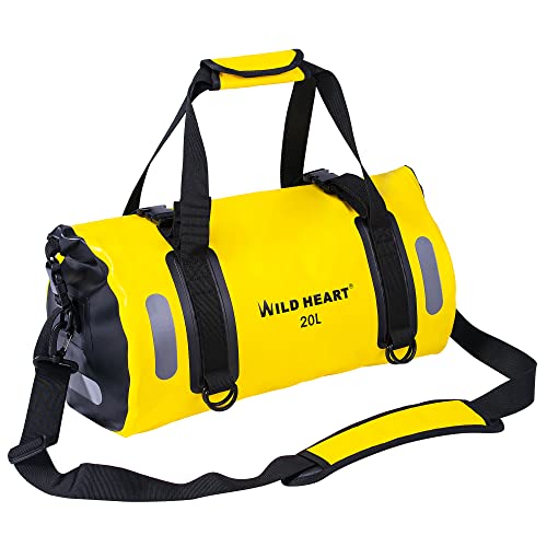 WILD HEART wasserdichte Tasche für Kajakfahren, Camping, Boot, Radfahren 20L 30L 40L (gelb, 20L) von WILD HEART