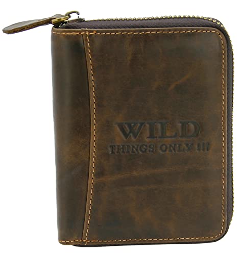 WILD THINGS ONLY !!! Herren Brieftasche mit Reißverschluss - Leder Geldbörse mit RFID-Schutz & Geschenk-Box (Hochformat, Braun) von WILD THINGS ONLY !!!