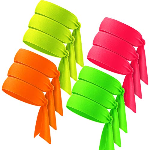 12 Stück Tennis Tie Headband Hair Band Unisex Dry Head Tie Sport Tie Back Stirnband für Basketball, Laufen, Tennis, Karate, Leichtathletik (Neon Color) von WILLBOND