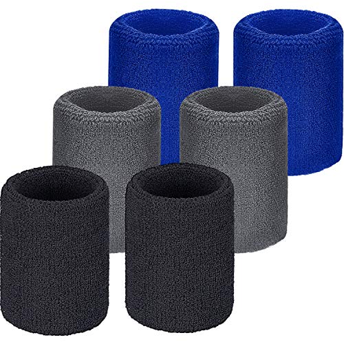6 Stück Handgelenk-Schweißbänder Sportarmbänder für Fußball, Basketball, Laufen, Athletische Sportarten (schwarz, blau, grau) von WILLBOND