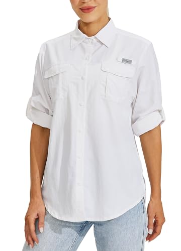 Damen UPF 50+ Sonnenschutz Shirts Langarm Angelshirts LSF UV Schnell Trocknen Wandern Outdoor Shirts Weiß XL von WILLIT