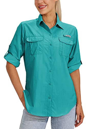 Damen UPF 50+ Sonnenschutz Shirts Langarm Angelshirts LSF UV Schnell trocknend Wandern Outdoor Shirts Blaugrün XS von WILLIT