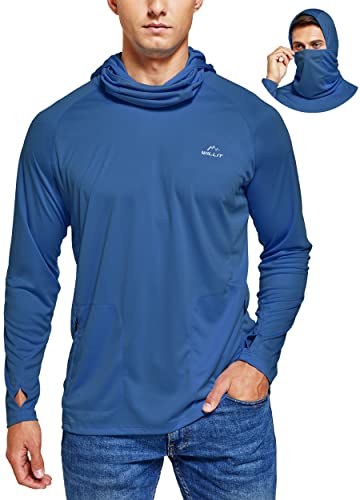 Willit Herren UPF 50+ Sonnenschutz Hoodie Shirt Langarm LSF Angeln Wandern UV-Shirt mit Gesichtsmaske Leicht - Blau - 3X-Groß von WILLIT