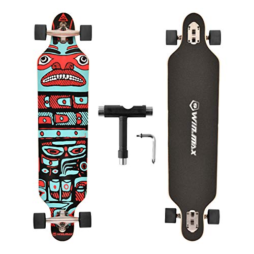 Longboard Skateboard, 7-lagigem Ahornholz Cruiser komplettes Board, mit ABEC-11 Kugellagern und T-Tool (Haida) von WIN.MAX