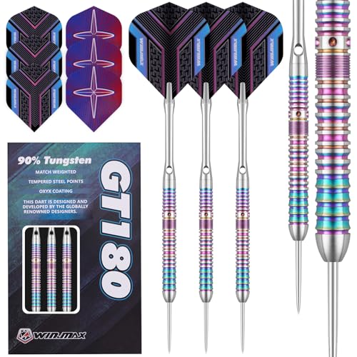 WIN.MAX Dartpfeile mit Metallspitze 90% Tungsten 3 Stück 90% Wolfram Stahl Darts 22 Gramm Dart professionelle Stahlpfeile mit Metallspitzen von WIN.MAX