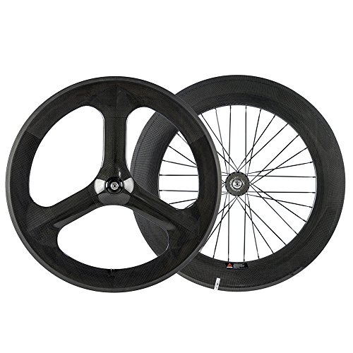 WINDBREAK BIKE T700 Carbon 3 Spoke 70mm Front Wheel 88mm Rear Wheel for Fixed Gear Bike von WINDBREAK BIKE
