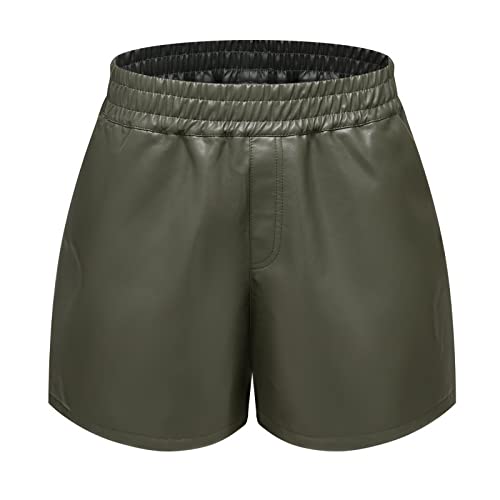 Übergröße 3XL Damen Hohe Taille Sexy Kunstleder-Shorts, Taschen Weite Bein-Shorts, lässige Baggy-PU-Leder-Shorts (Grün, XXL) von WINDEHAO
