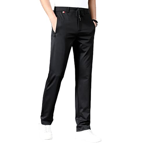 WINDEHAO Gerade Anti-Falten-Freizeithose für Herren, Übergröße 6XL,schnell trocknende Stretchhose,atmungsaktive Wander-Jogger-Sporthose aus Eisseide (Black,3XL) von WINDEHAO